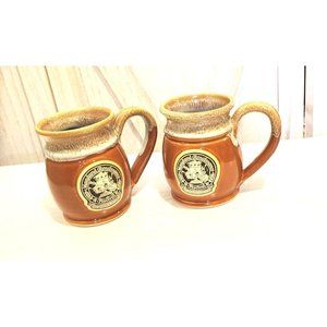 Grey Fox Pottery Maryland Renaissance Festival Mugs (2) Numbered Caramel Brown!